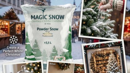 3,5L Biodegradable artificial snow to transform your home and your shop.